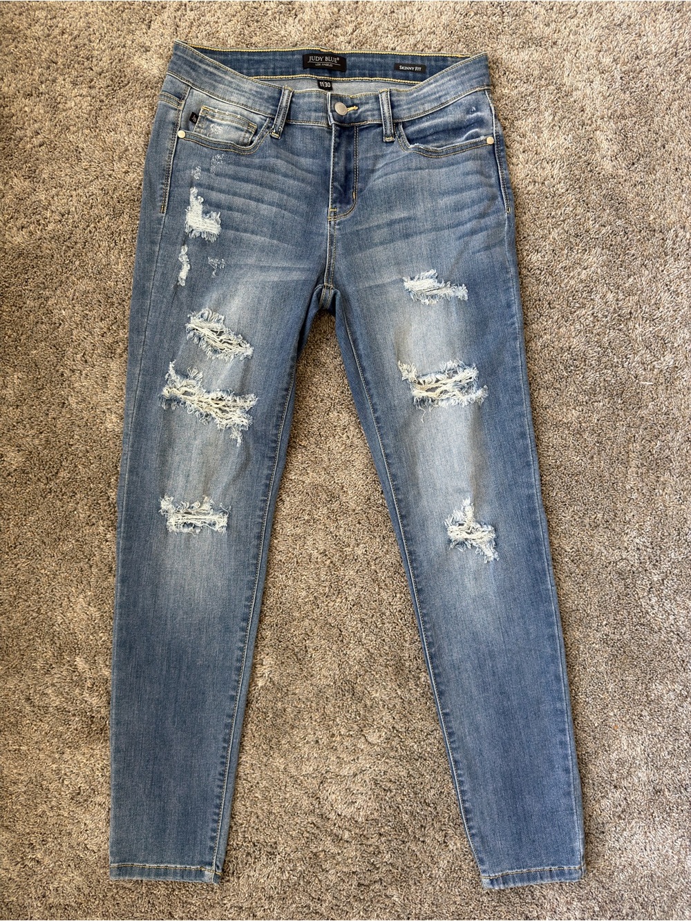 Judy Blue Women's Distressed High-Rise Skinny Jeans Light Blue Size 11/30